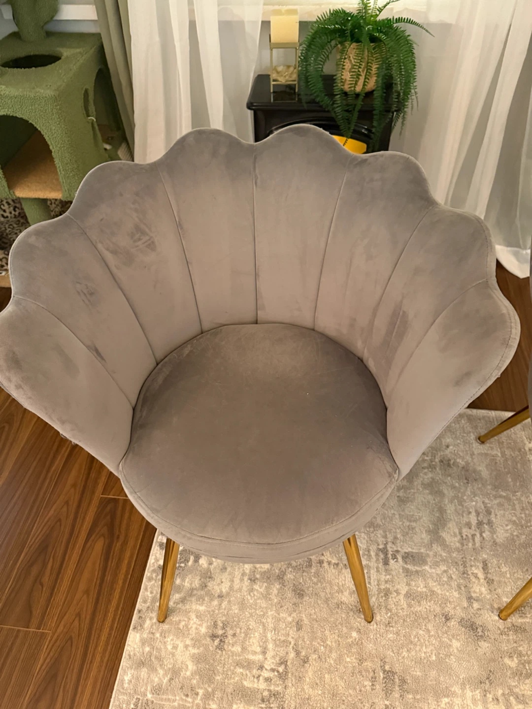 Set of 2 Grey Velvet Scalloped Accent Chairs