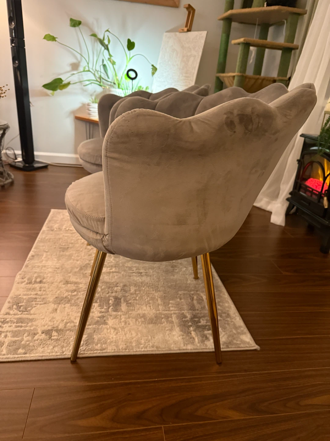 Set of 2 Grey Velvet Scalloped Accent Chairs - photo 3