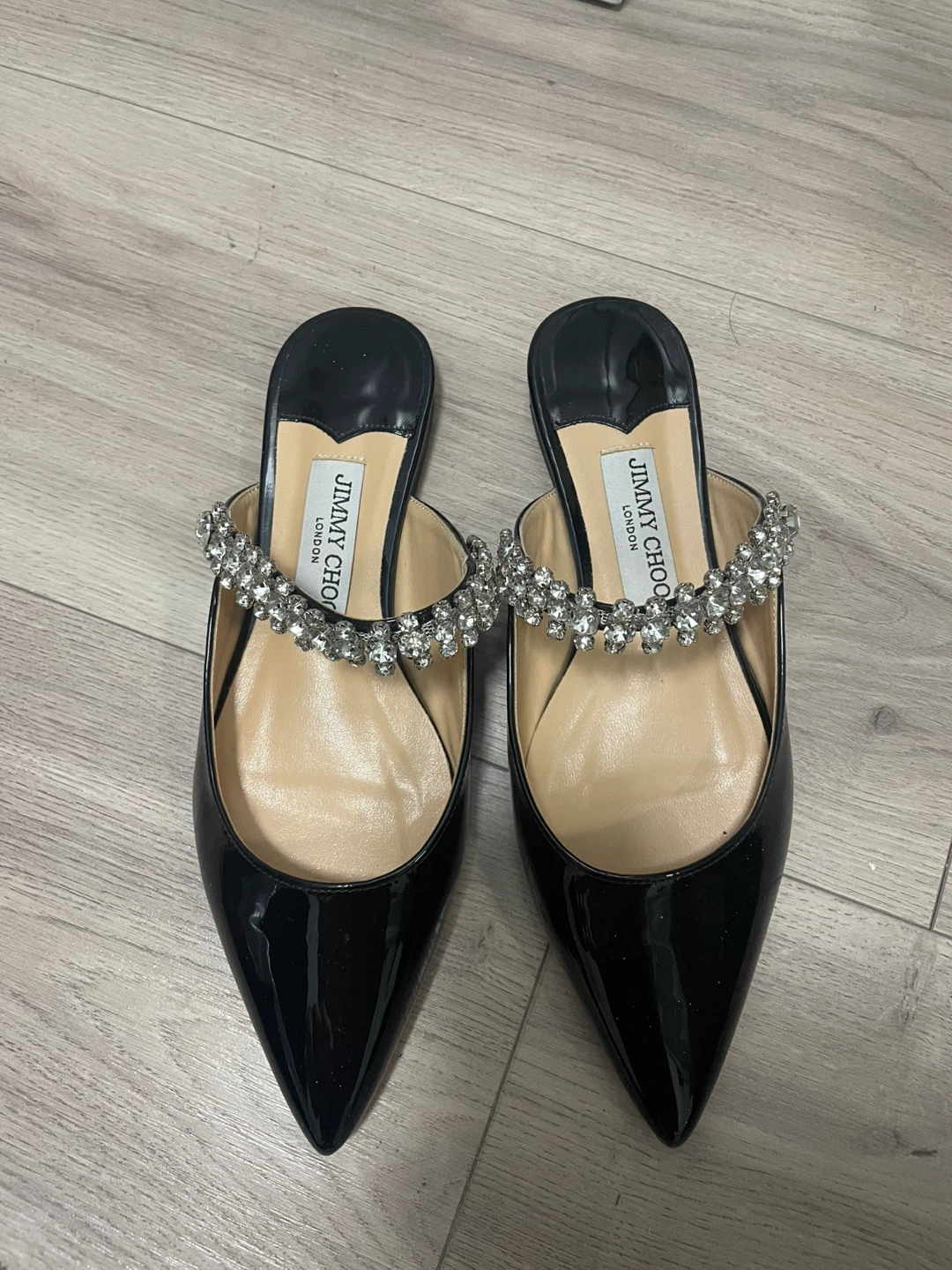 Jimmy Choo Black Patent Crystal Mules - photo 2