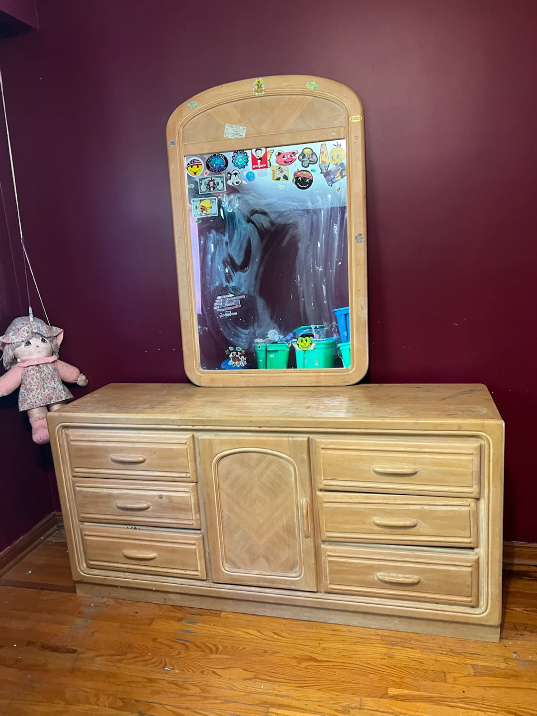 Antique wood dresser with mirror