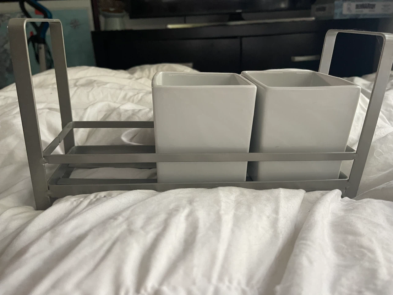 Ceramic Condiment Set with Metal Stand