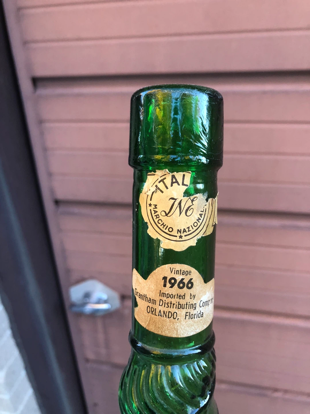 Vintage 1966 Green Spiral Glass Bottle