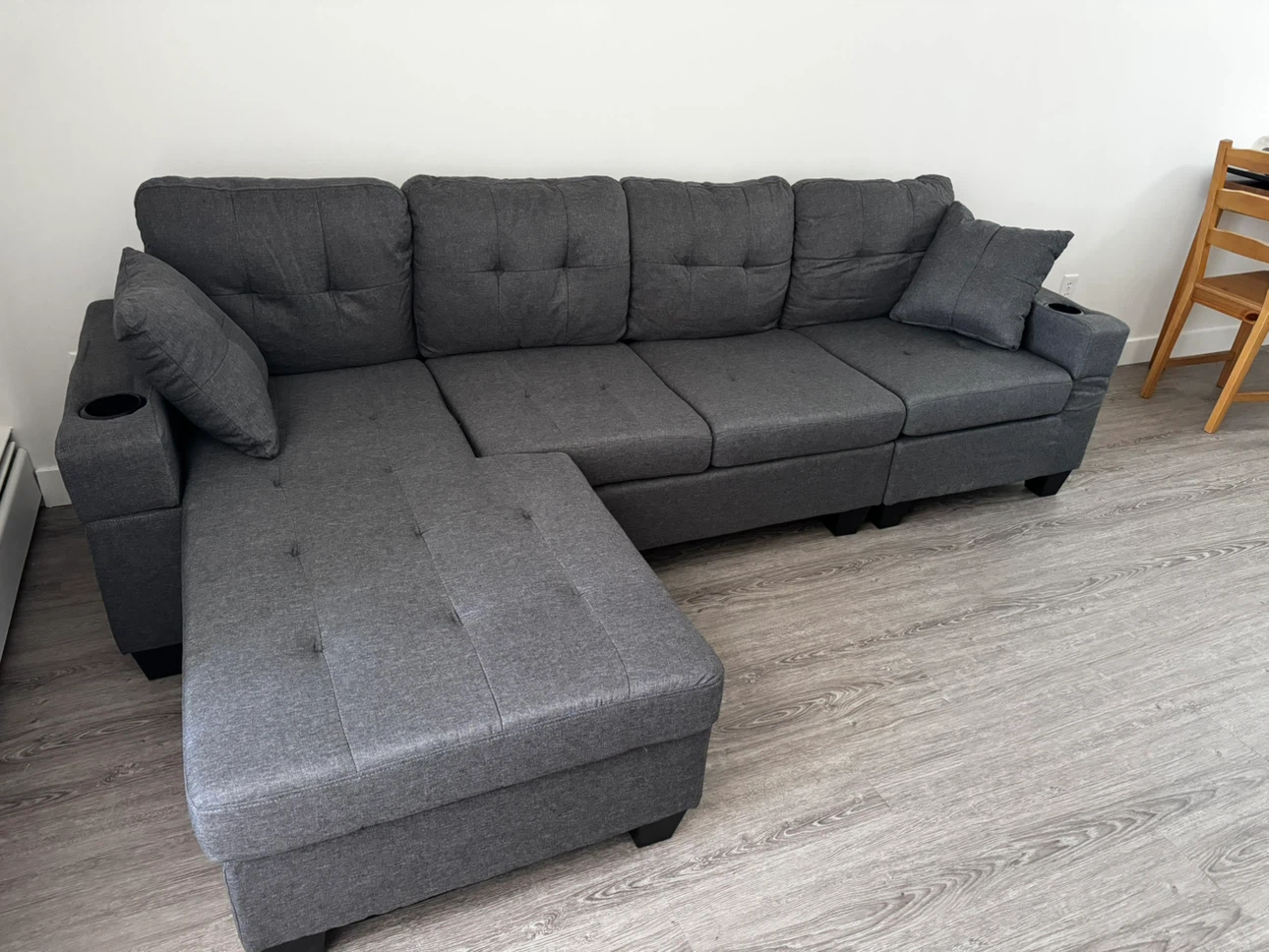 Brand New Dark Grey Sectional Sofa w/ Chaise & Cup Holders - photo 2