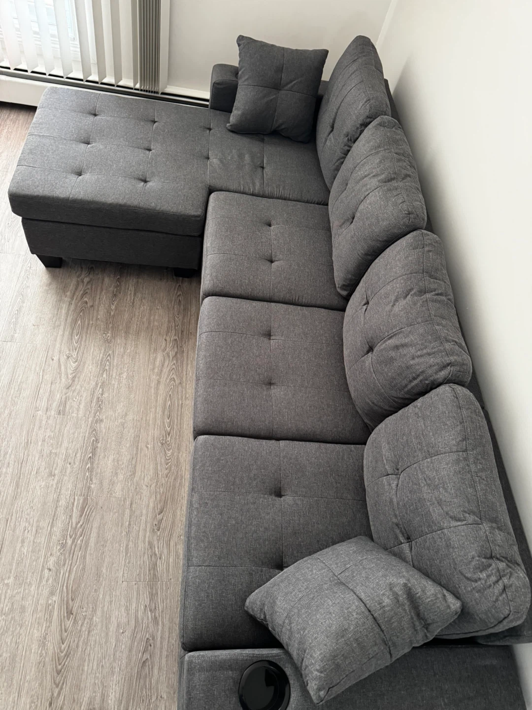 Brand New Dark Grey Sectional Sofa w/ Chaise & Cup Holders - photo 5