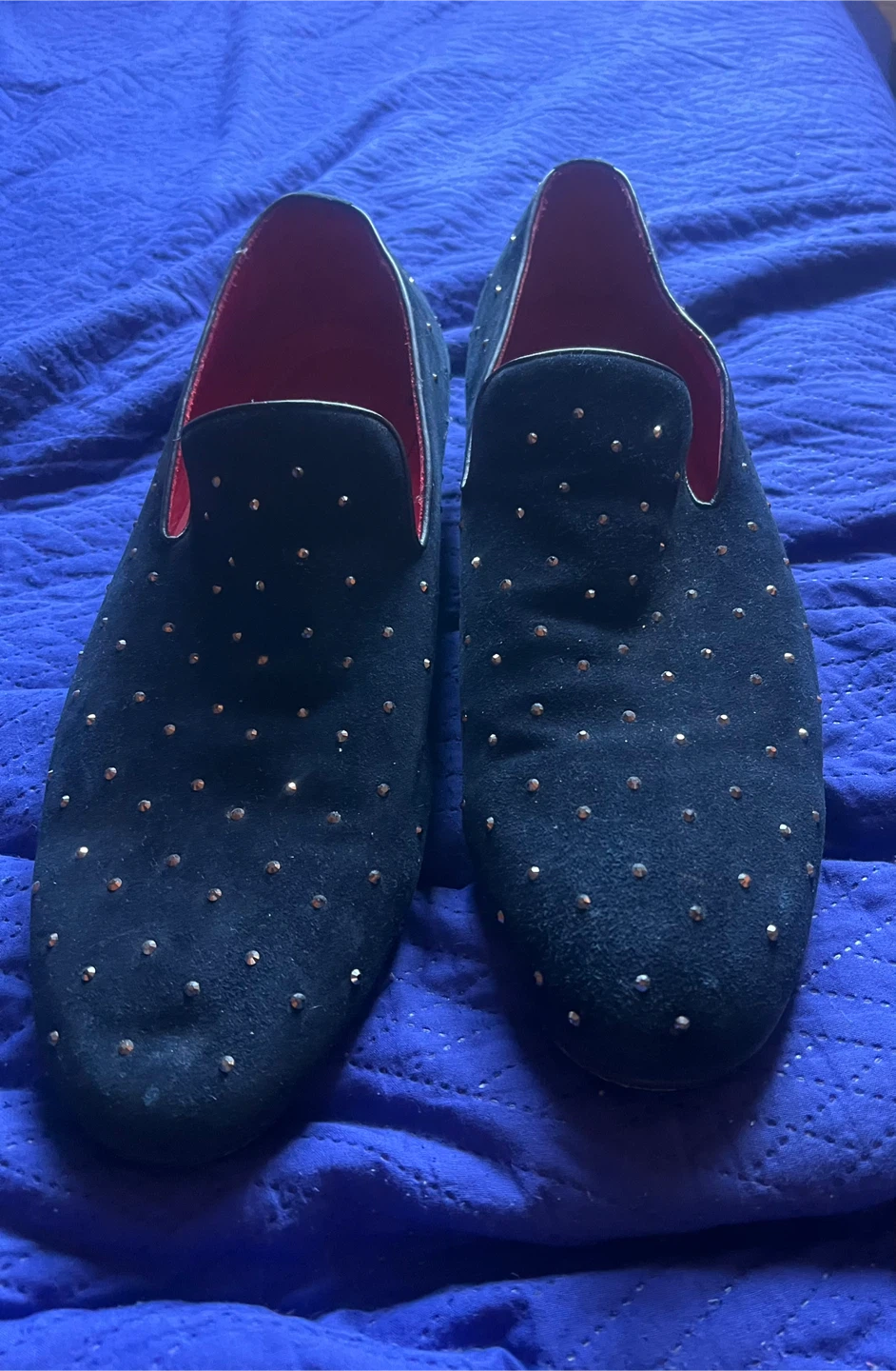 Black Studded Suede Loafers