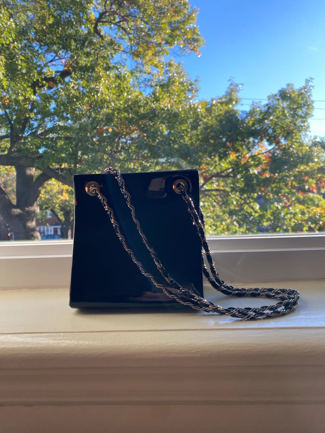 Black Patent Chain Strap Handbag