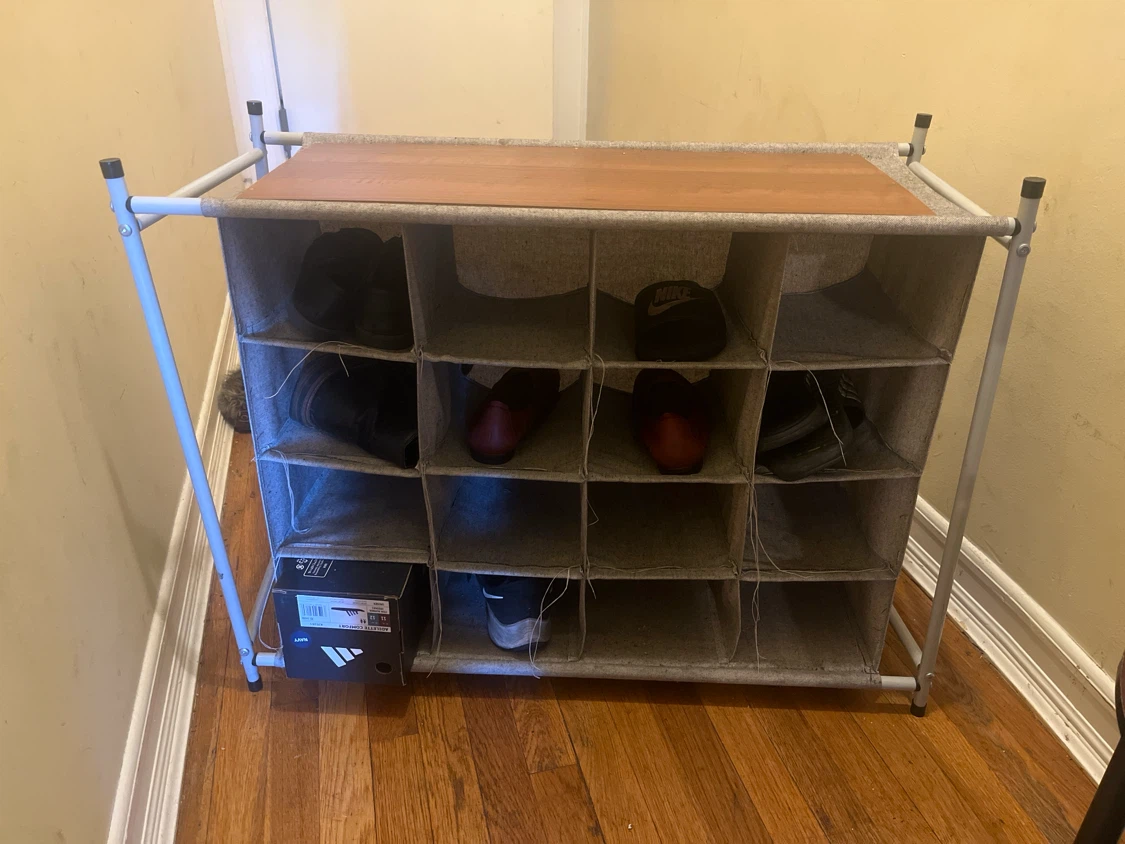 12-Compartment Shoe Rack Organizer and the corner shelf