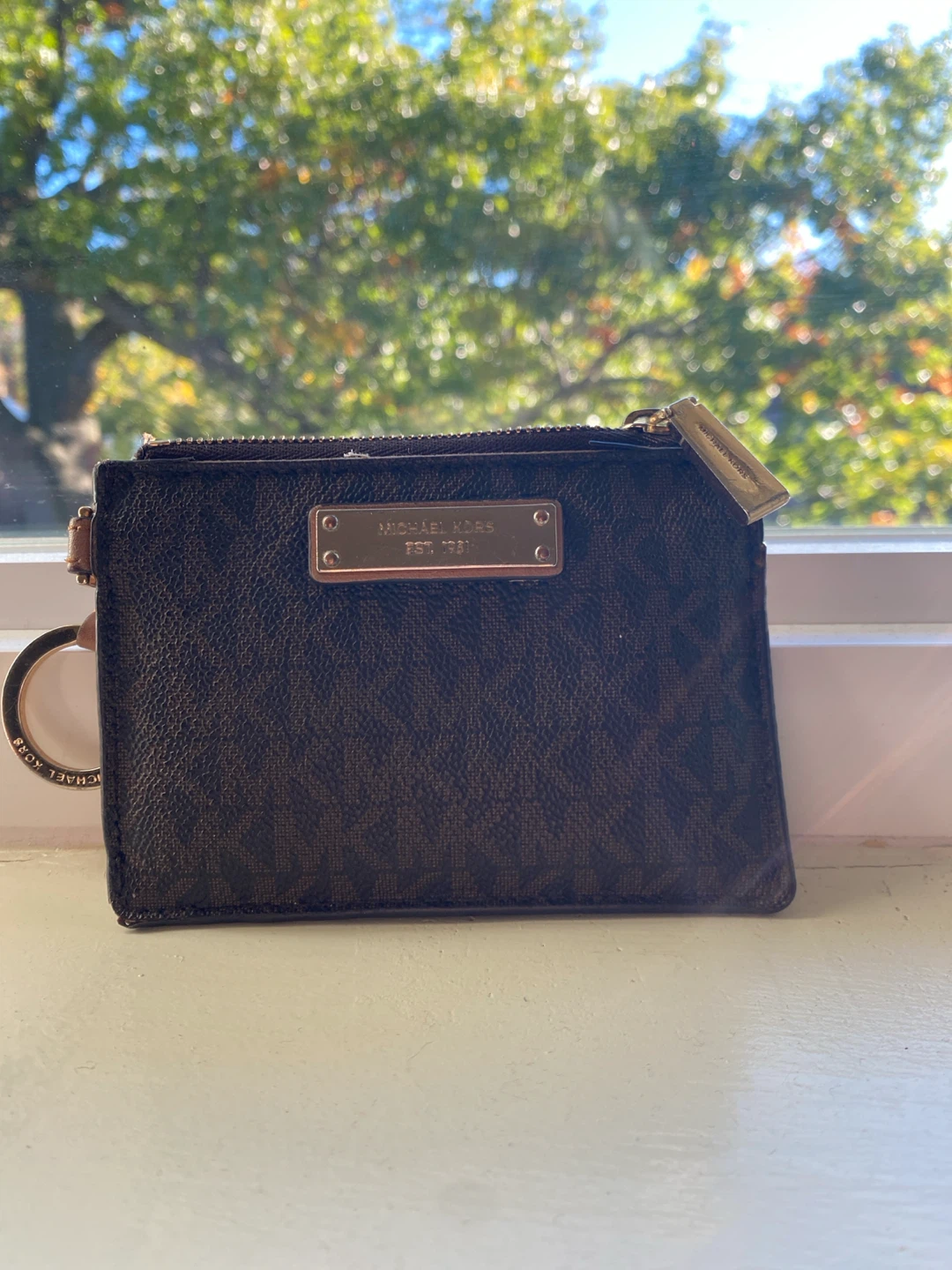 Michael Kors brown logo card case