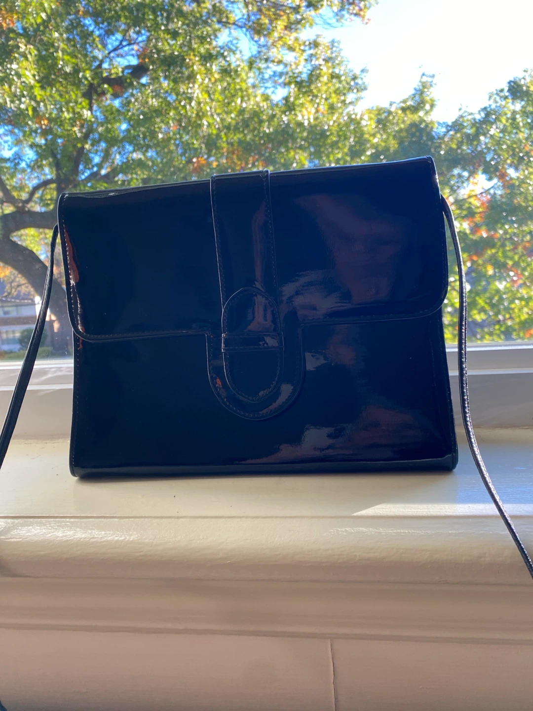 Vintage Black Patent Leather Shoulder Bag