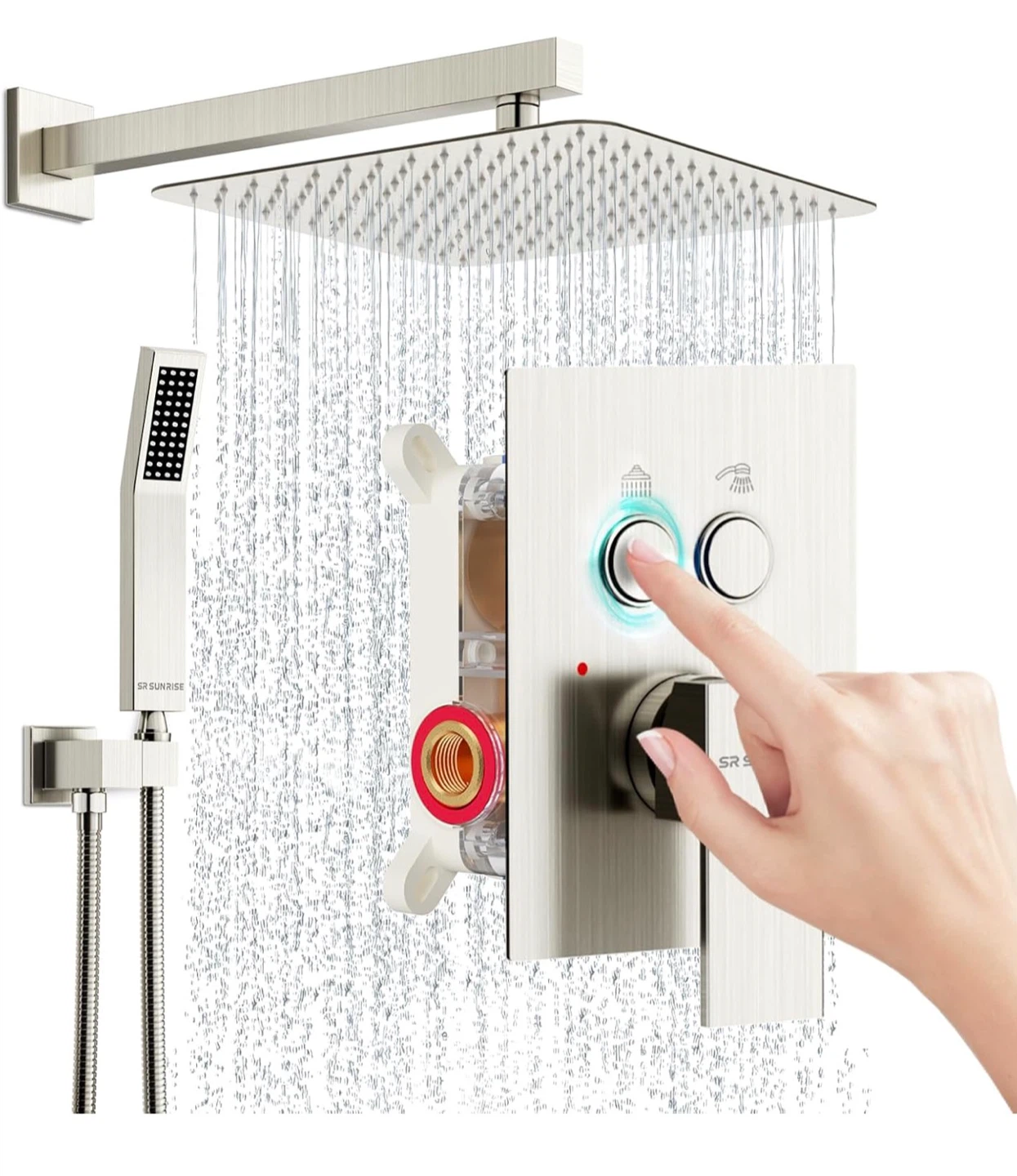 12 Inch Square Shower System with Handheld,Brushed Nickel