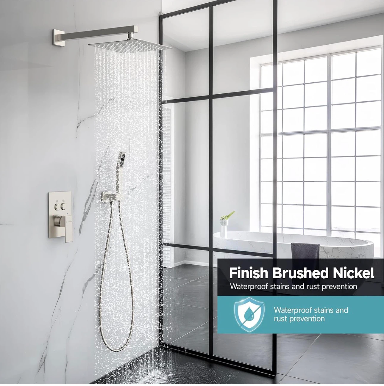 12 Inch Square Shower System with Handheld,Brushed Nickel - photo 4