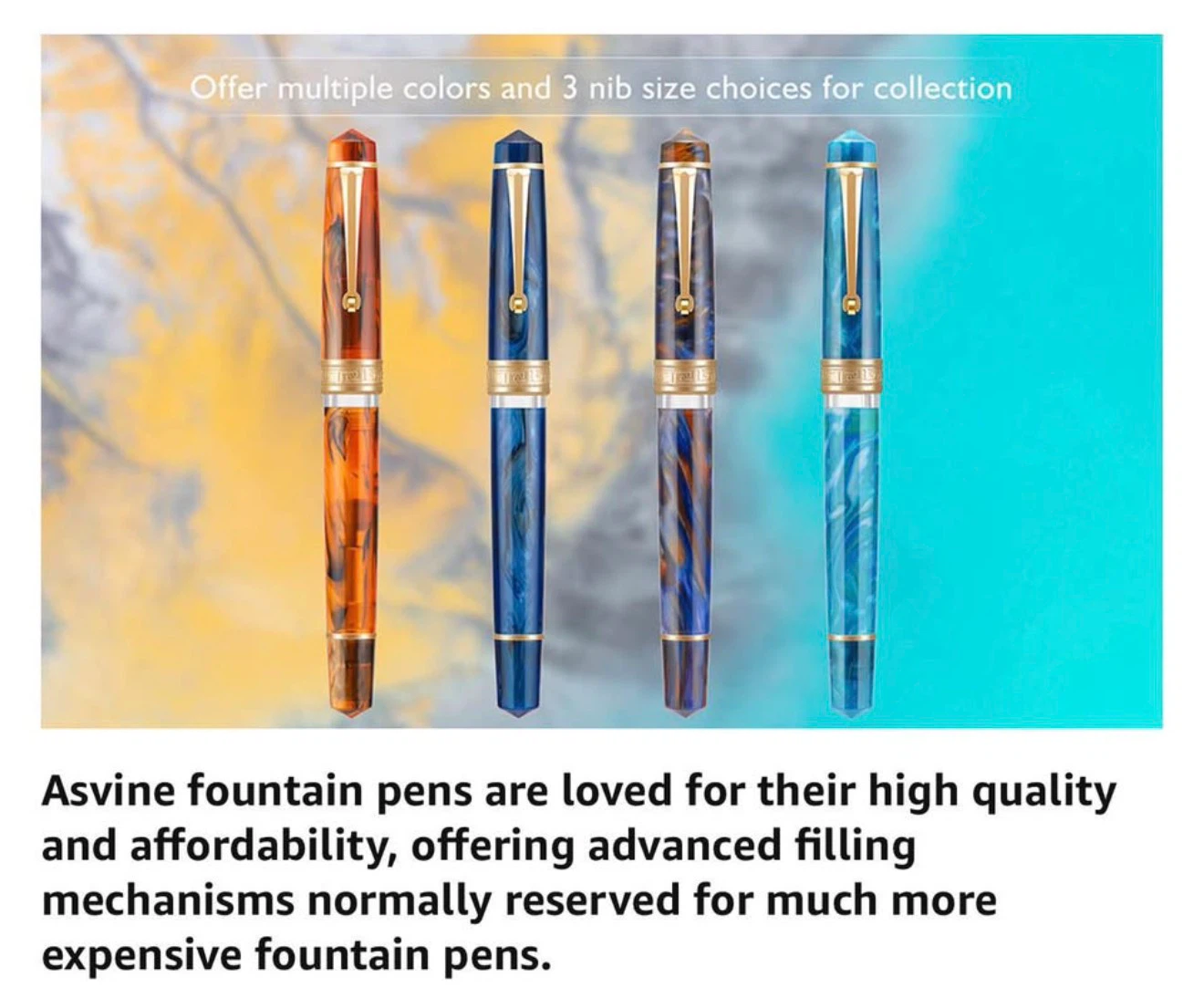 Piston Fountain Pen, Medium-Nib (Purple and Gold Resin) - photo 3