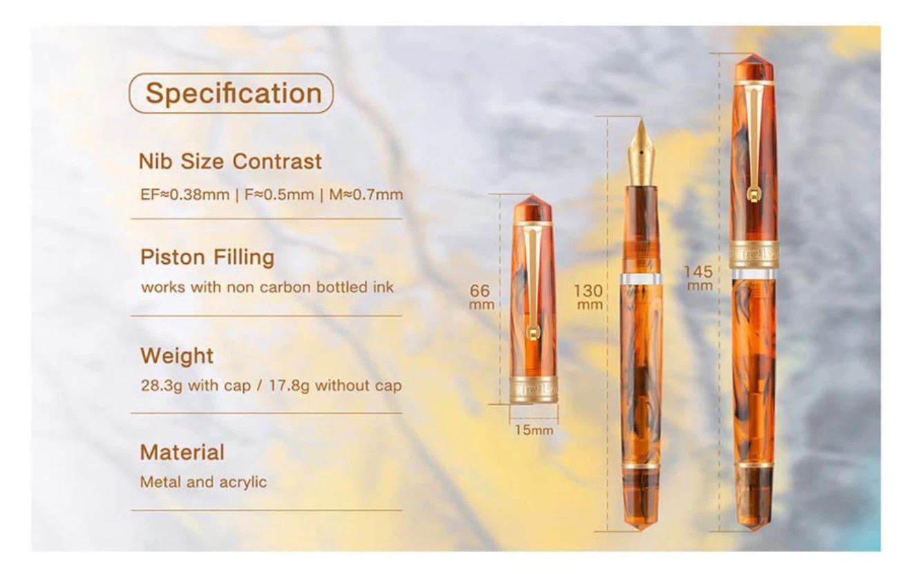 Piston Fountain Pen, Medium-Nib (Purple and Gold Resin) - photo 4