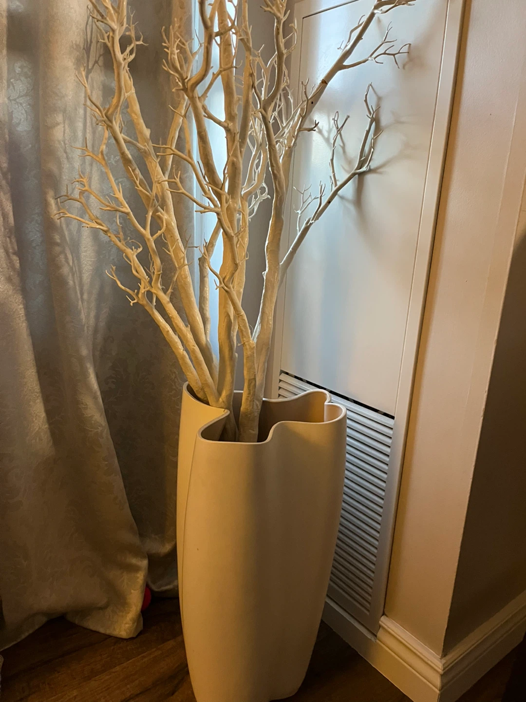 Tall Cream Floor Vase with Decorative Branches