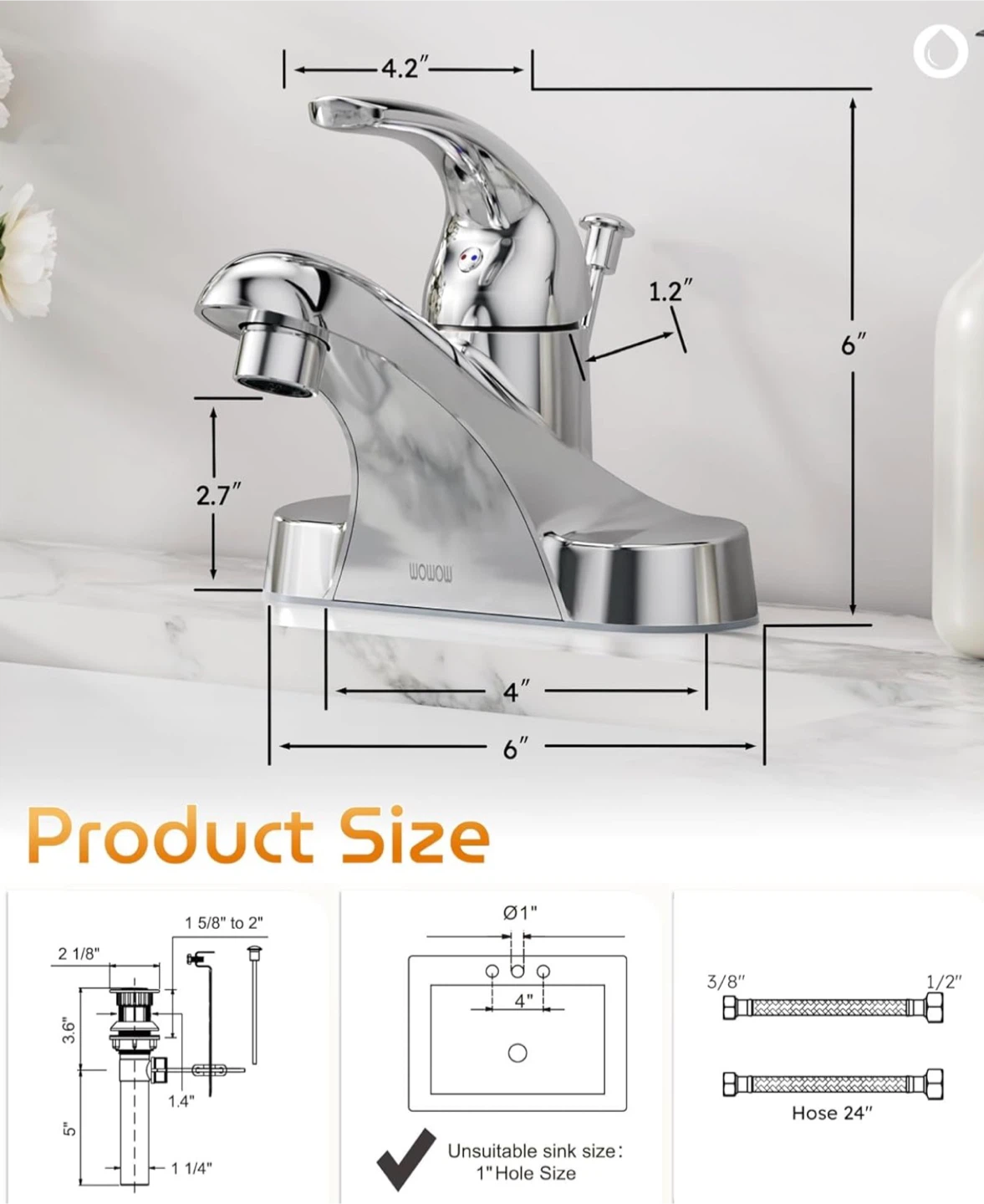 WOWOW Bathroom Faucet 1 Handle - photo 3
