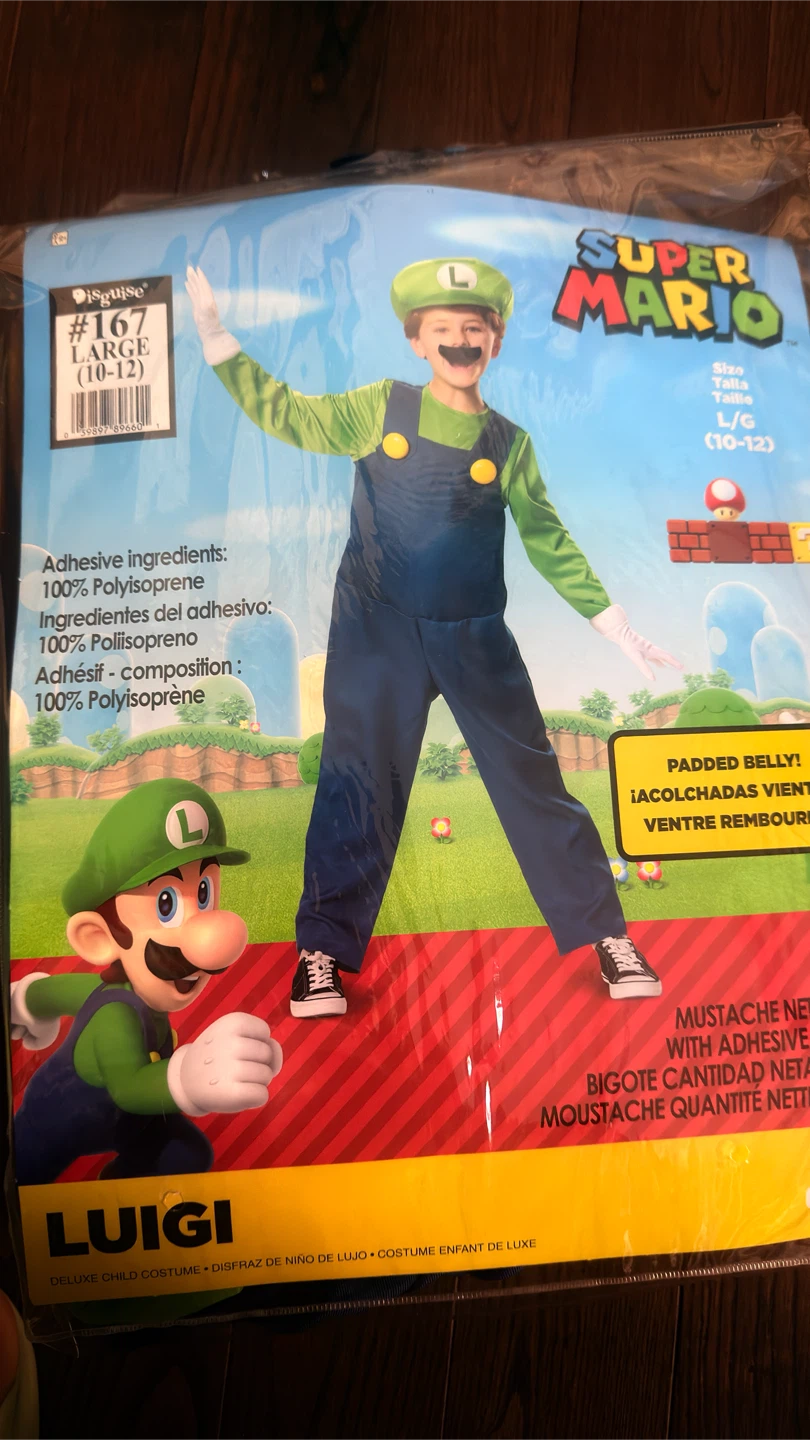 Super Mario Luigi Deluxe Child Costumeh Large (10-12)