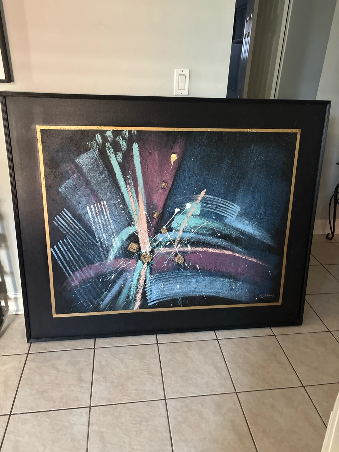 Large Framed Abstract Painting by S. McGrew