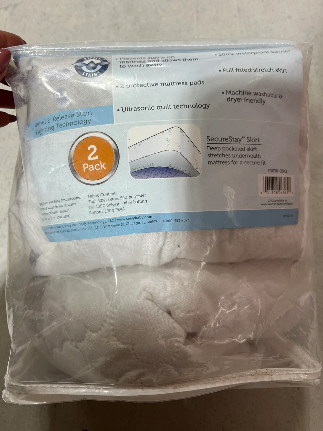 Sealy Stain Defense Crib Mattress Pad 2-Pack