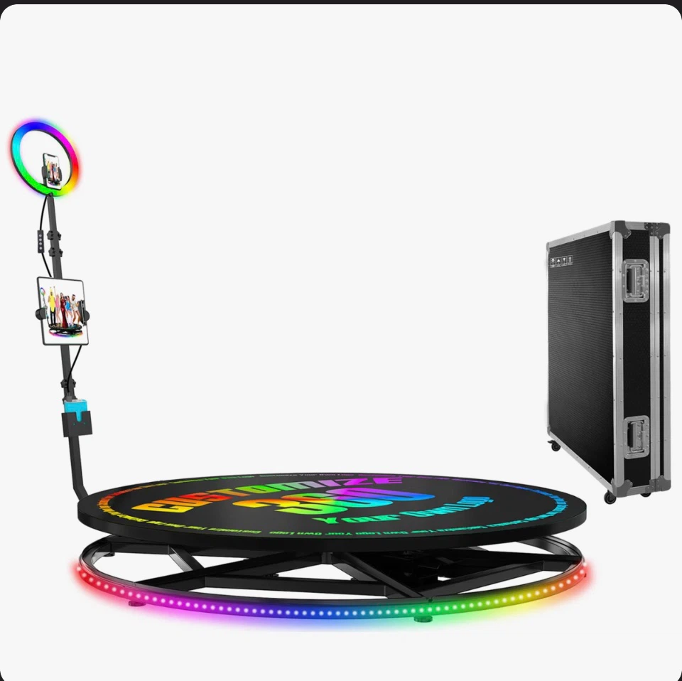 360 Photo Booth Platform with LED Ring Light and Case