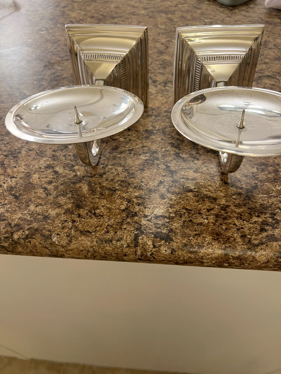Luxury Set of Two Silver Wall-Mounted Single Candle Sconces - photo 3