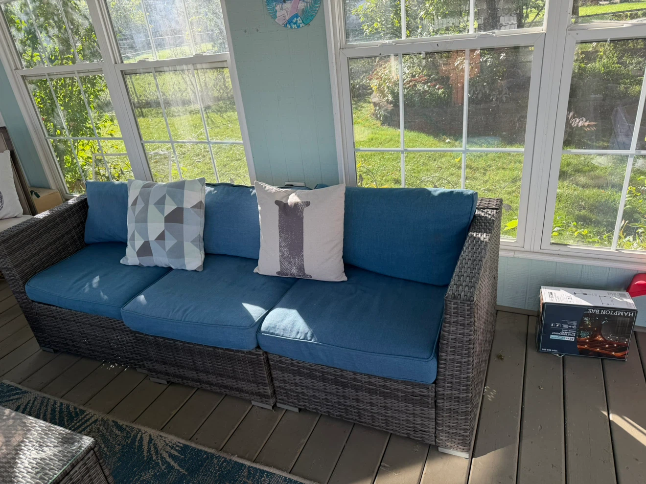Wicker Patio Furniture Set with Blue Cushions - photo 2