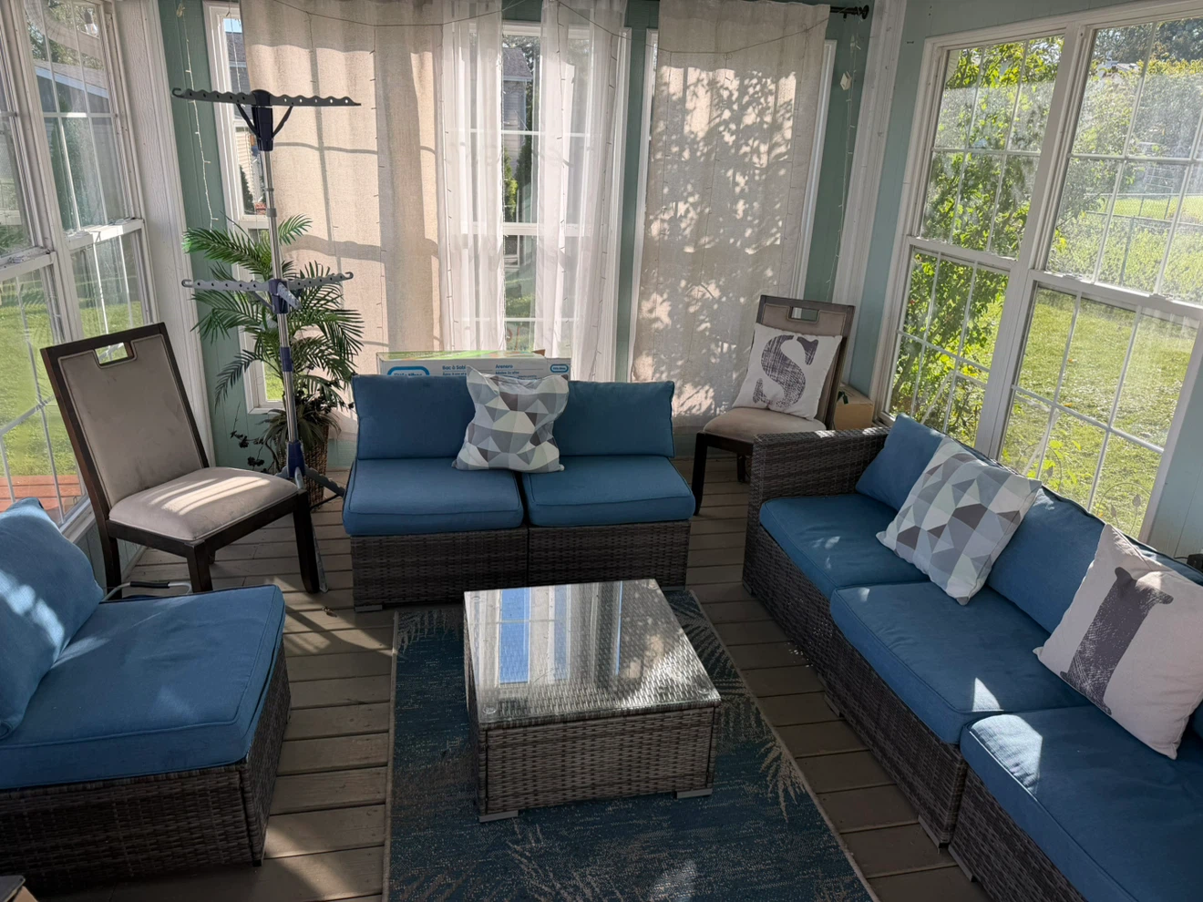 Wicker Patio Furniture Set with Blue Cushions - photo 3