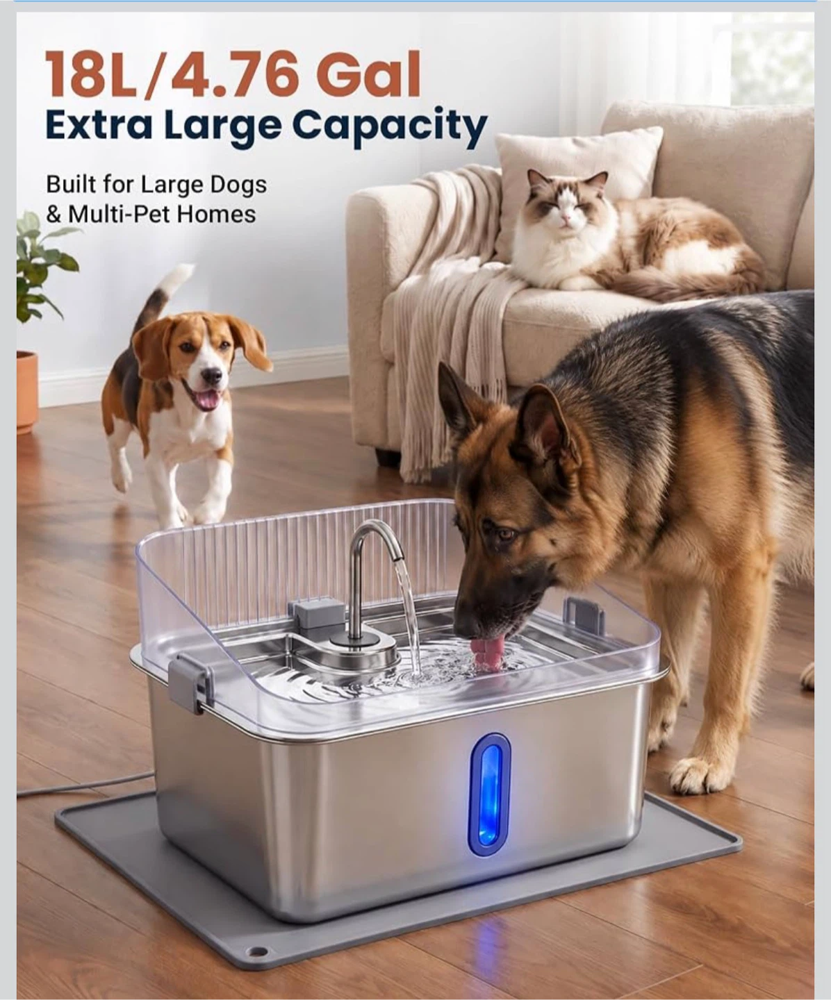 4.76 Gal/18L XL Stainless Steel Pet Water Fountain - photo 3