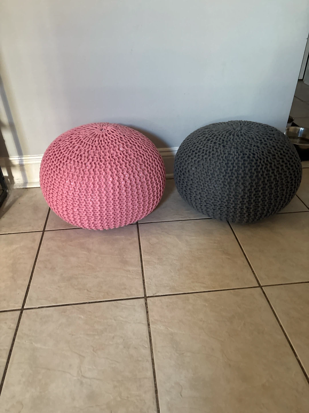 Two Knitted Poufs