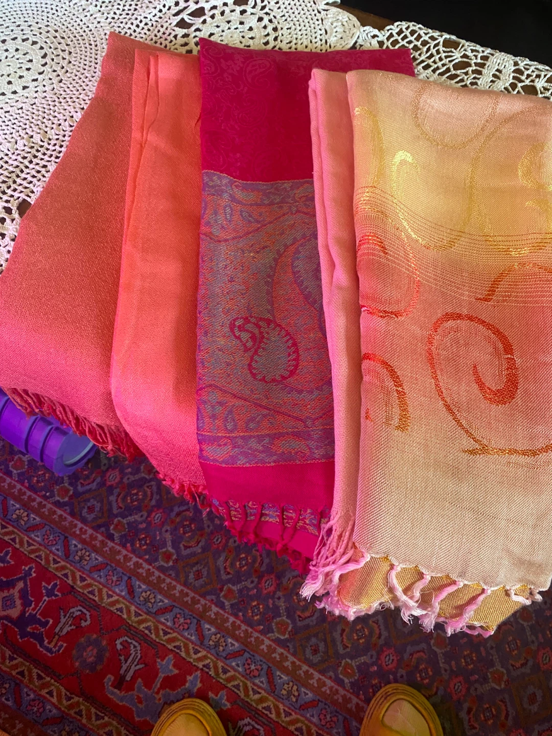 Set of Three Pink and Peach Scarves
