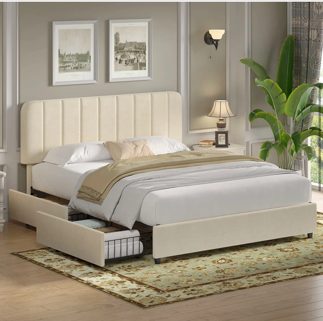Full Beige Upholstered Storage Bed - photo 2