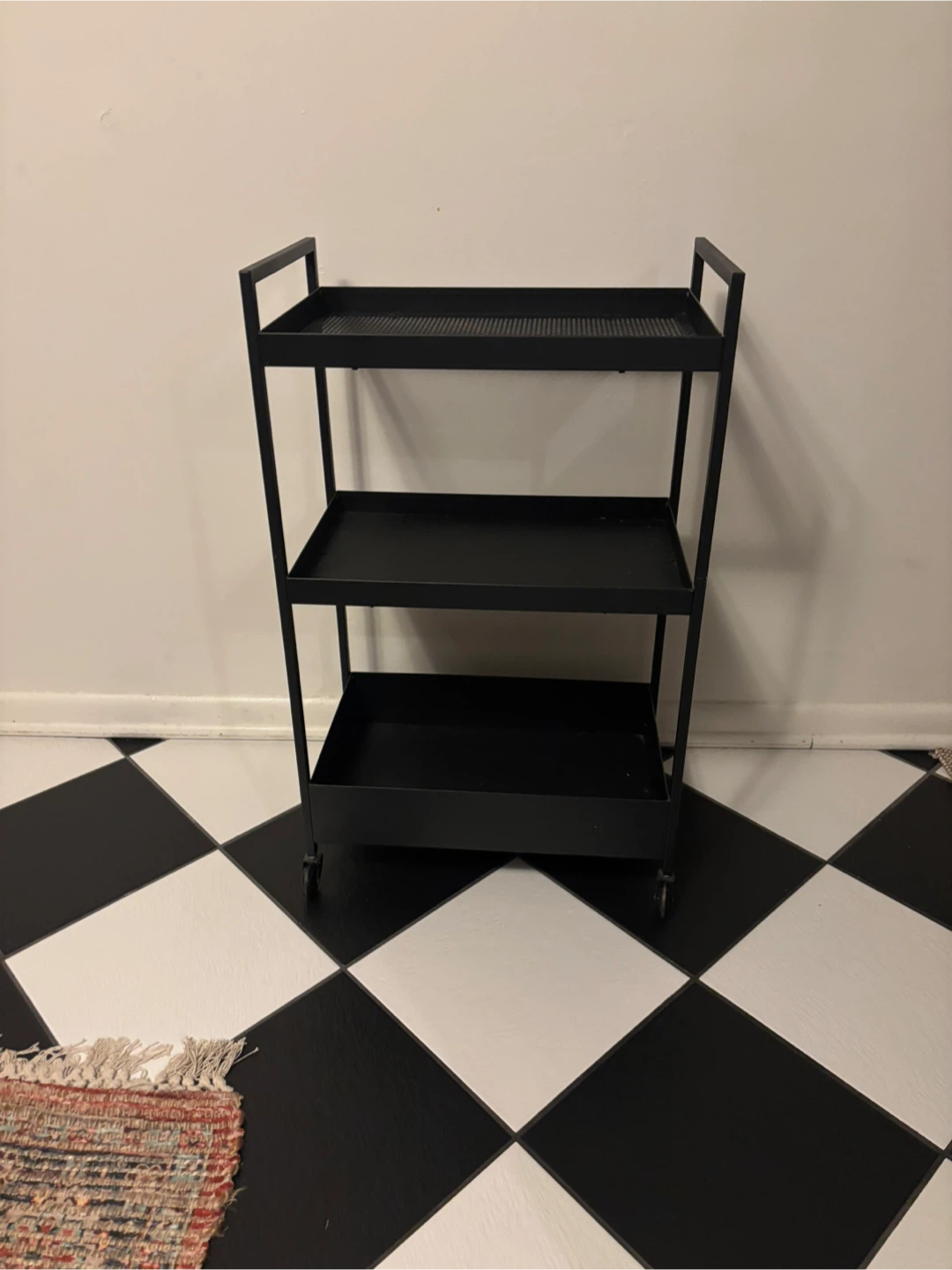 3-Tier Black Metal Rolling Storage Cart