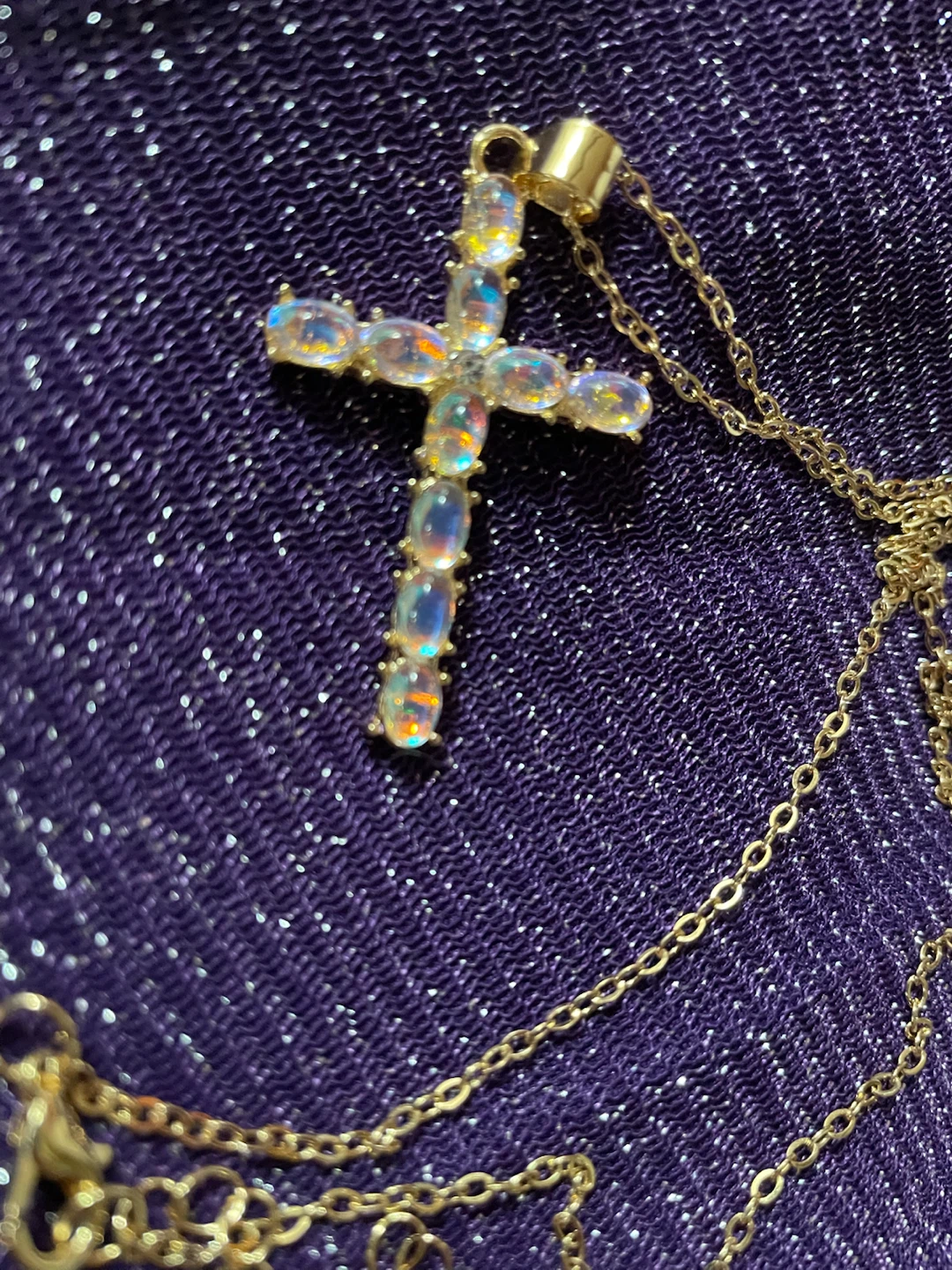 Gold-Tone Opal-Style Cross Pendant Necklace - photo 2
