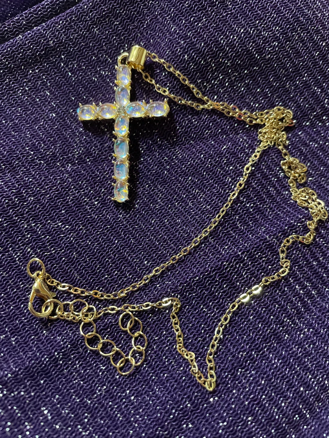 Gold-Tone Opal-Style Cross Pendant Necklace - photo 3