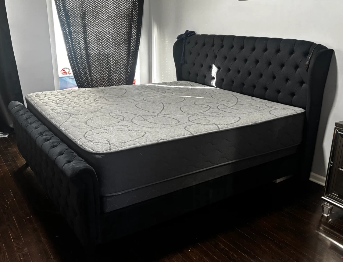 King Size Black Velvet Upholstered Bed Frame