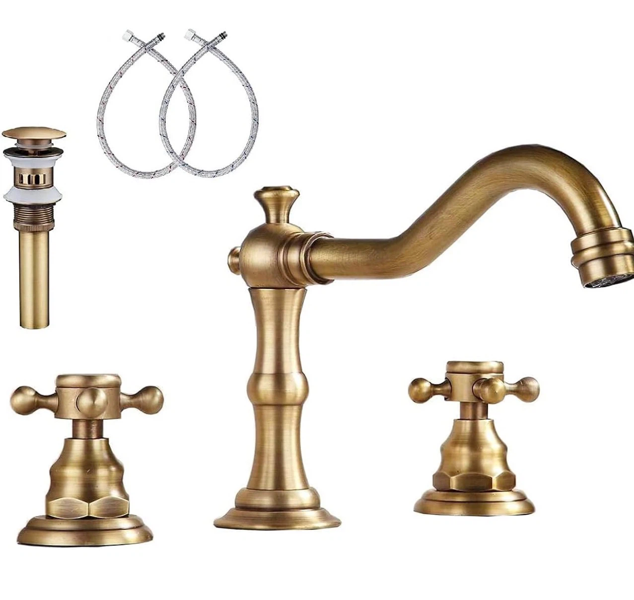 Lavatory Widespread Bathroom Sink Faucet Antique Brass