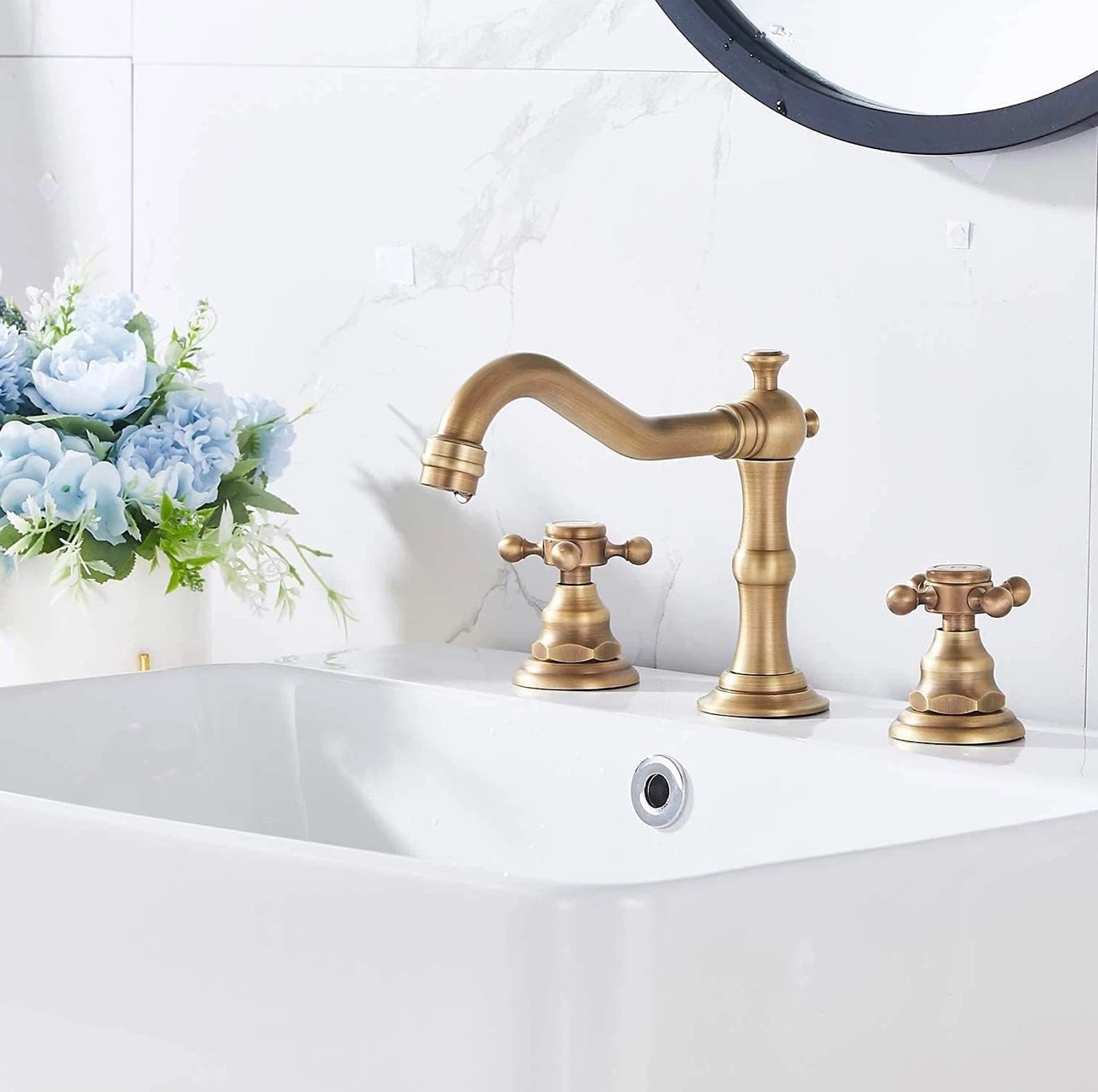 Lavatory Widespread Bathroom Sink Faucet Antique Brass - photo 2