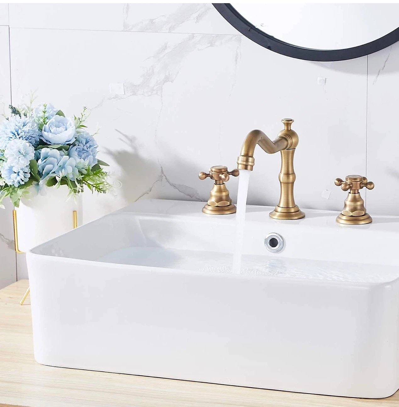 Lavatory Widespread Bathroom Sink Faucet Antique Brass - photo 3