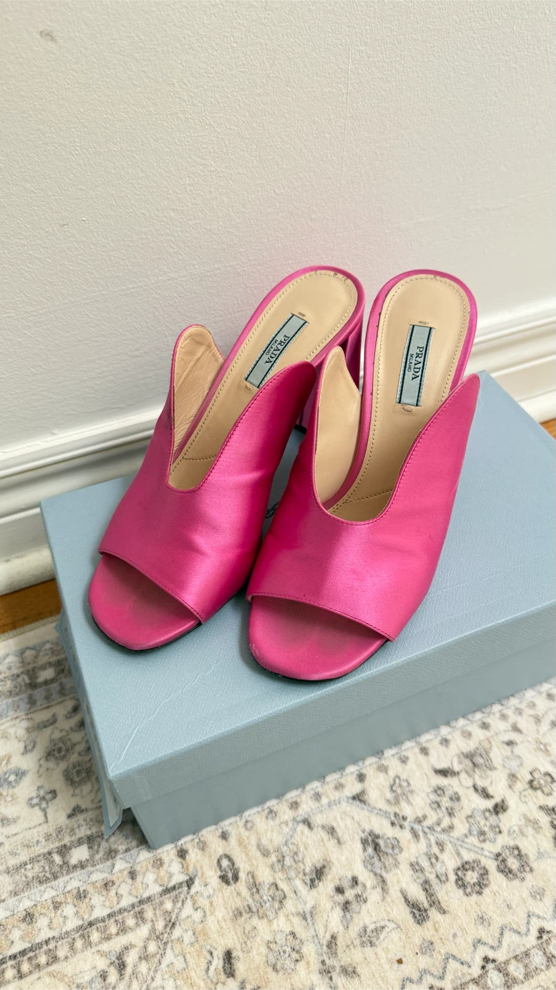 Prada Pink Satin Heeled Mules