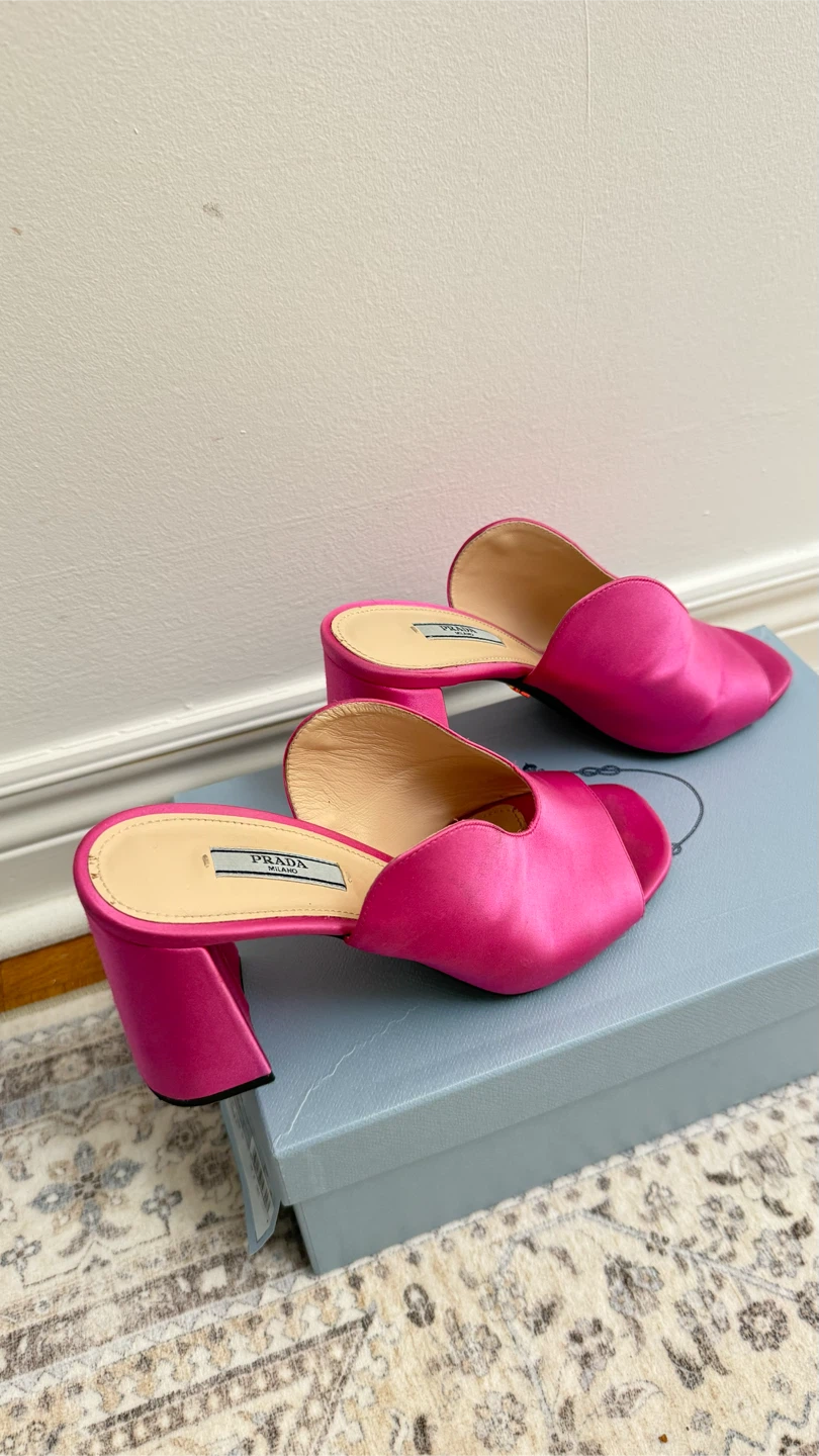 Prada Pink Satin Heeled Mules - photo 3