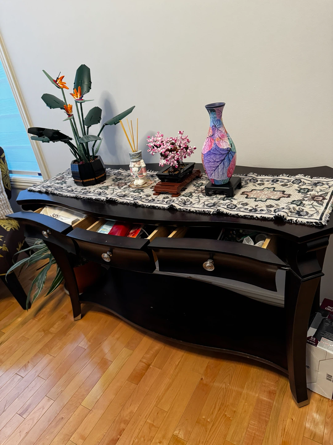 Dark Wood Console Table with Drawers