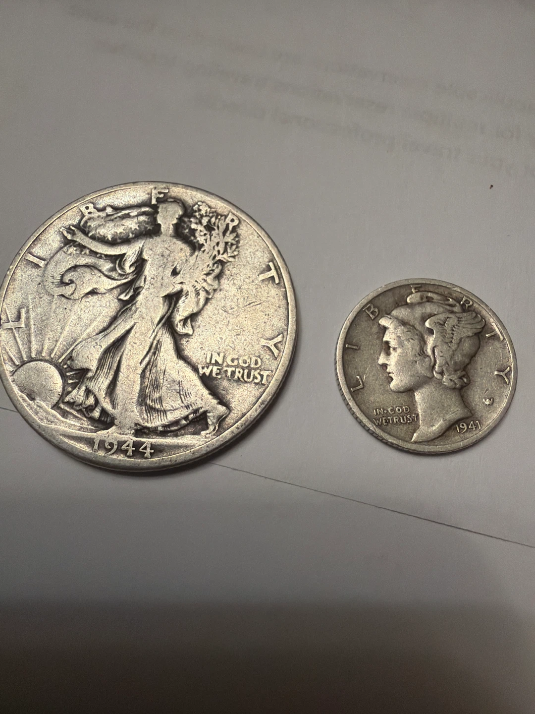1944 Walking Liberty Half Dollar and 1941 Mercury Dime