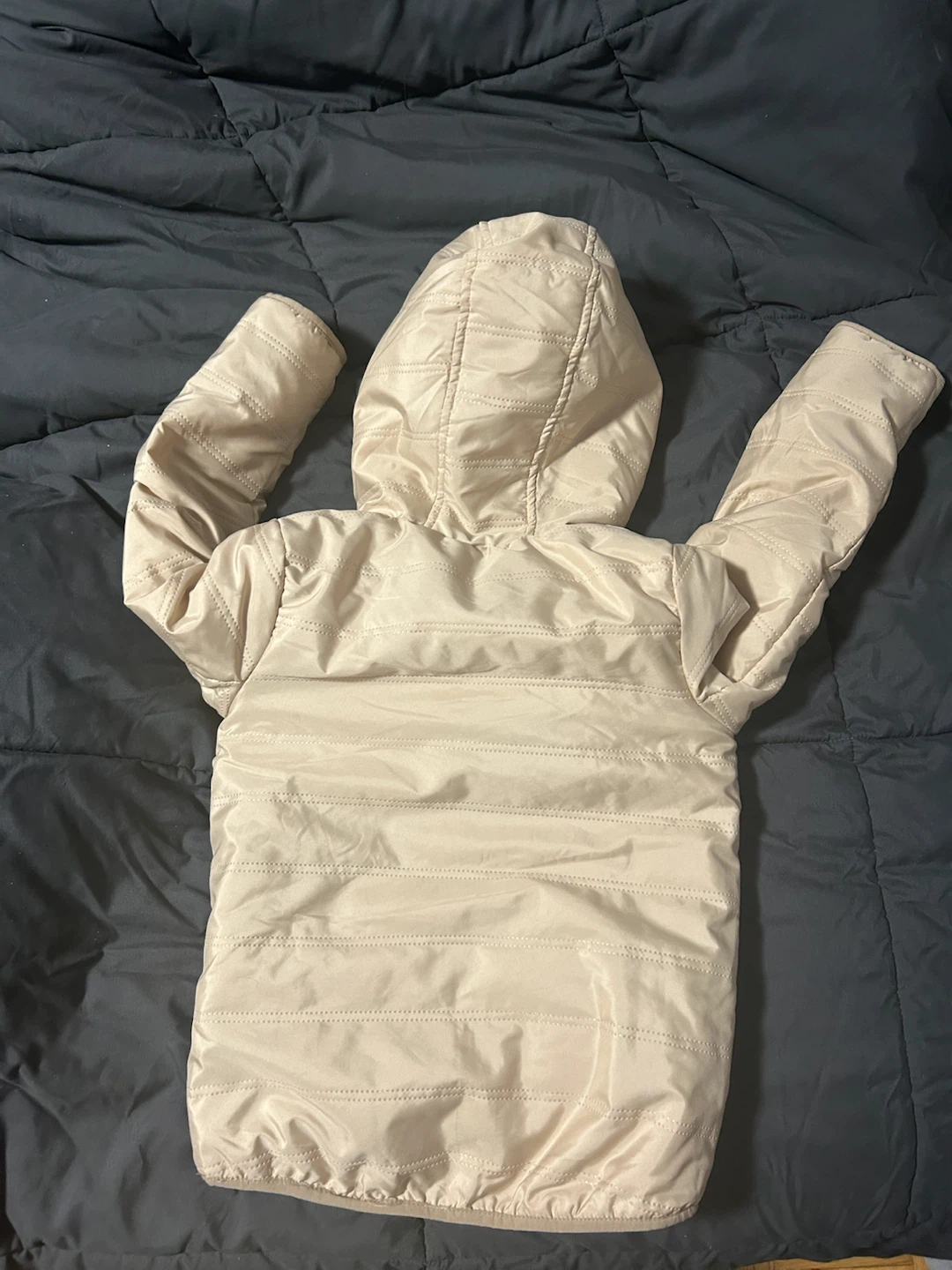 Beige Faux Fur Lined Hooded Jacket Kids - photo 3