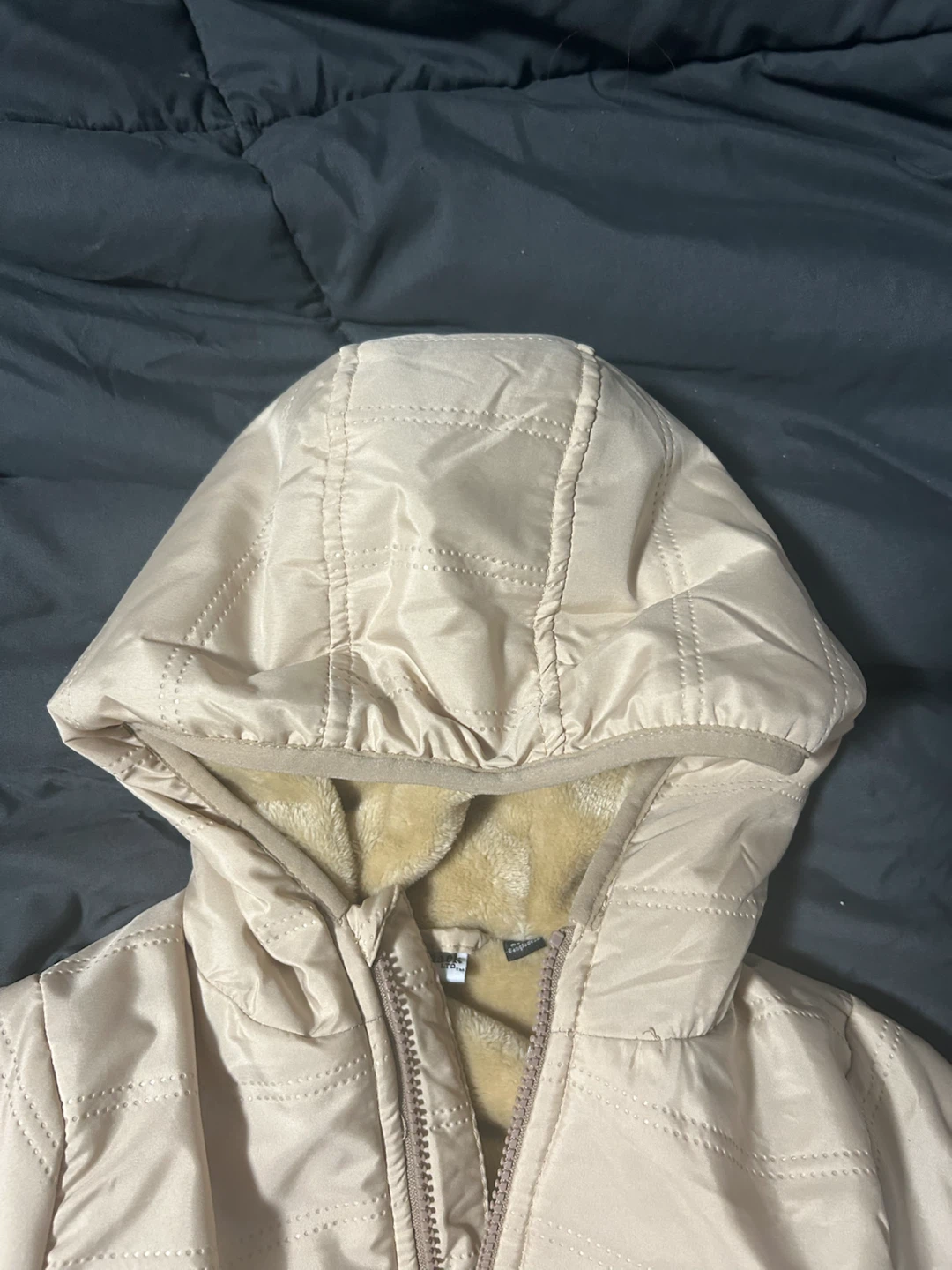 Beige Faux Fur Lined Hooded Jacket Kids - photo 4