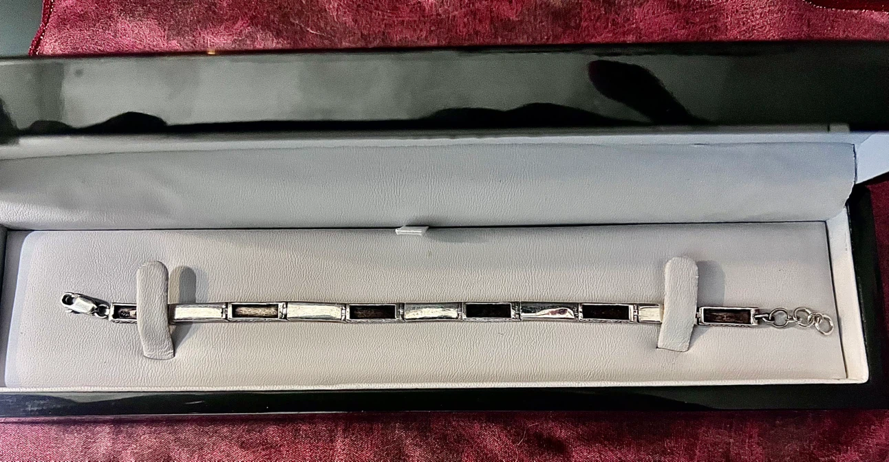 Vintage Sterling Silver 925 & Onyx Geometric Bracelet 7.25-8” - photo 2