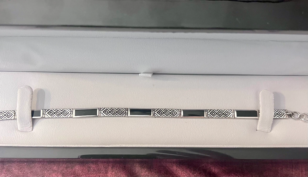Vintage Sterling Silver 925 & Onyx Geometric Bracelet 7.25-8” - photo 3