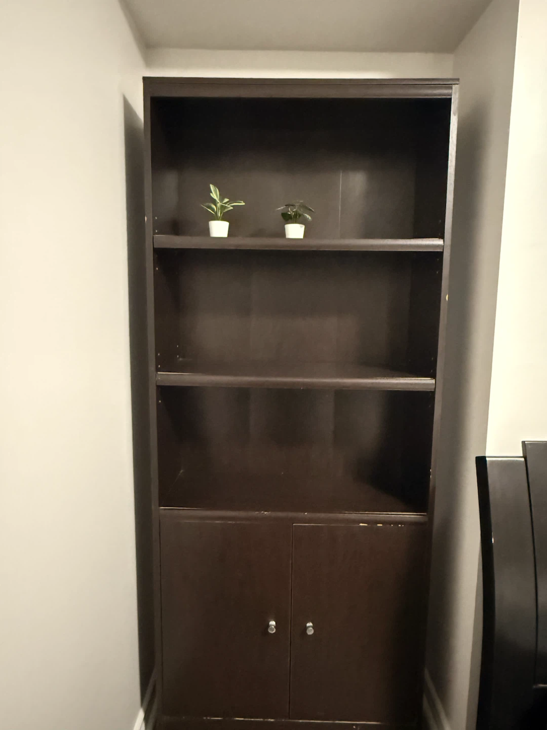 Dark Brown Tall Bookshelf with Lower Storage