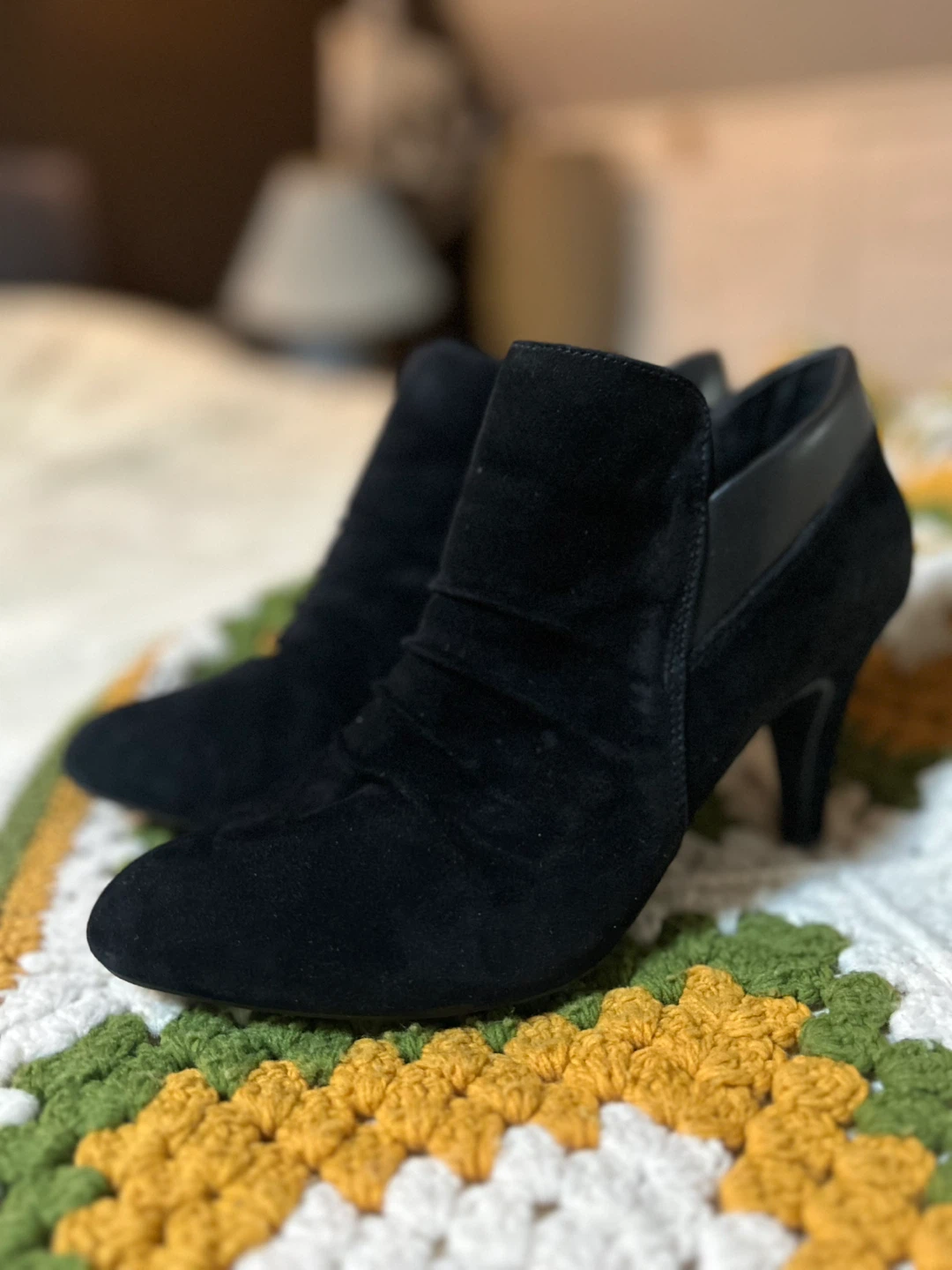 Black suede ankle booties sz 8.5