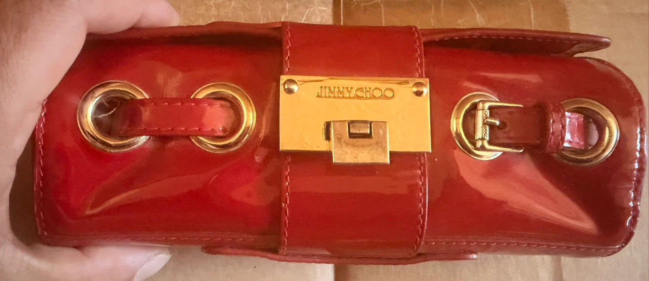USED • JIMMY CHOO Patent Leave Clutch • OBO