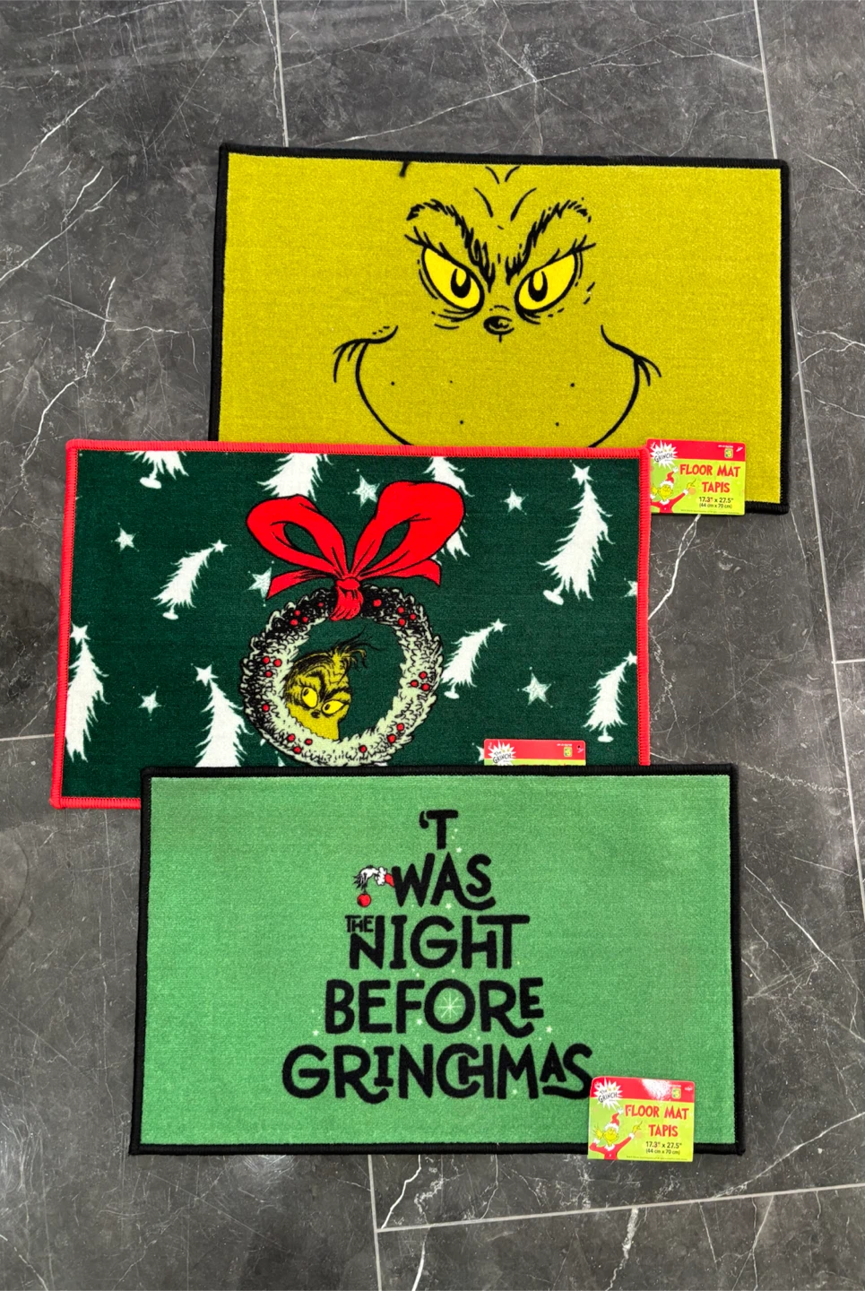 NEW! DR. SEUSS THE GRINCH INDOOR / OUTDOOR FLOOR MATS (SET OF 3)