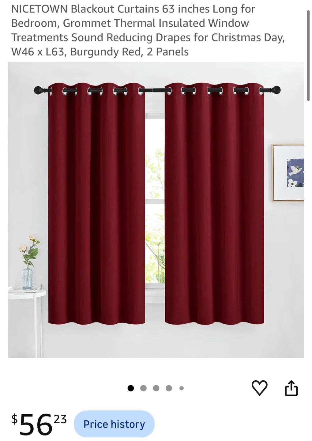 NICETOWN Burgundy Blackout Curtains 2 Panels